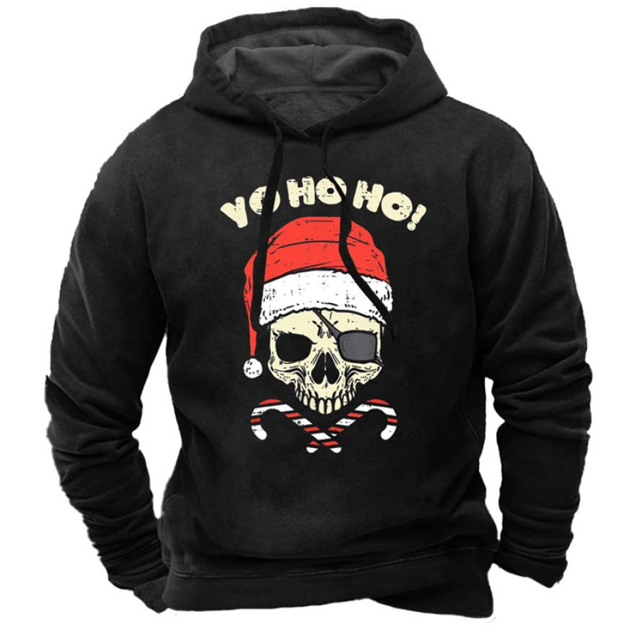 

Men's Yo Ho Ho Pirate Santa Skull Candy Christmas Print Hoodie