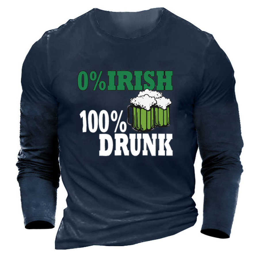 

Men's 0% Irish 100% Drunk St. Patrick's Day Cotton Long Sleeve T-Shirt