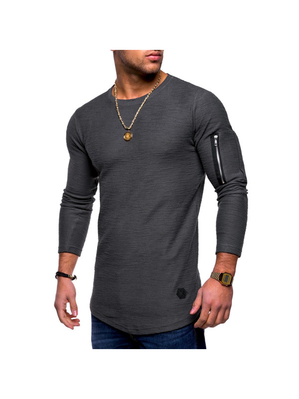 Casual sport solid colour long sleeves mens t shirt