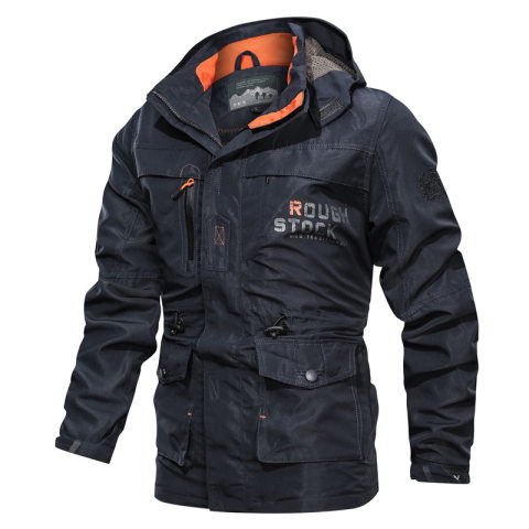 Mens outdoor windproof and rainproof multi pocket jacket