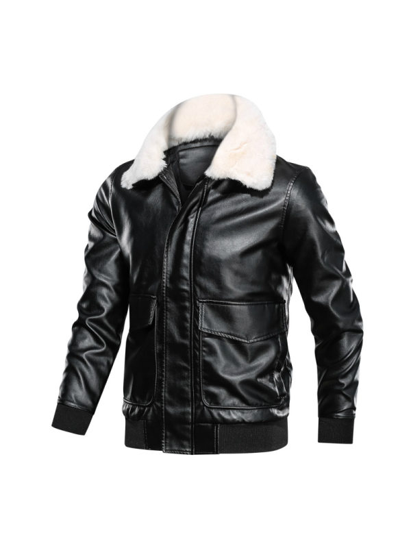 Mens autumn and winter plush PU leather jacket