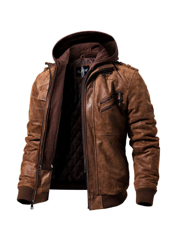 Mens outdoor cold proof motorcycle leather jacket