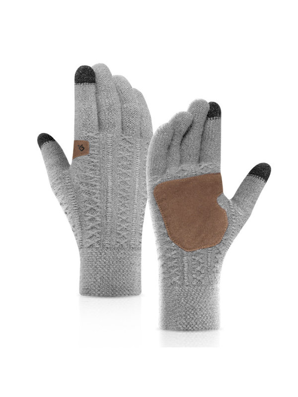 Winter knitted and velvet warm gloves