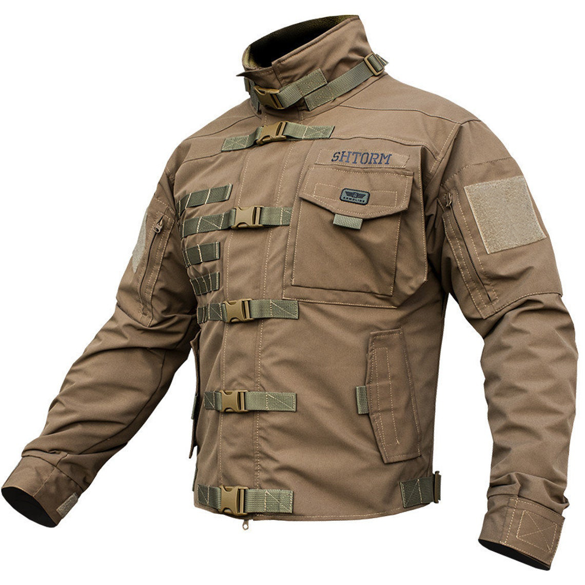 Men's Military Jacket Lightweight Chic Multi Pockets Zip Front Stand Collar