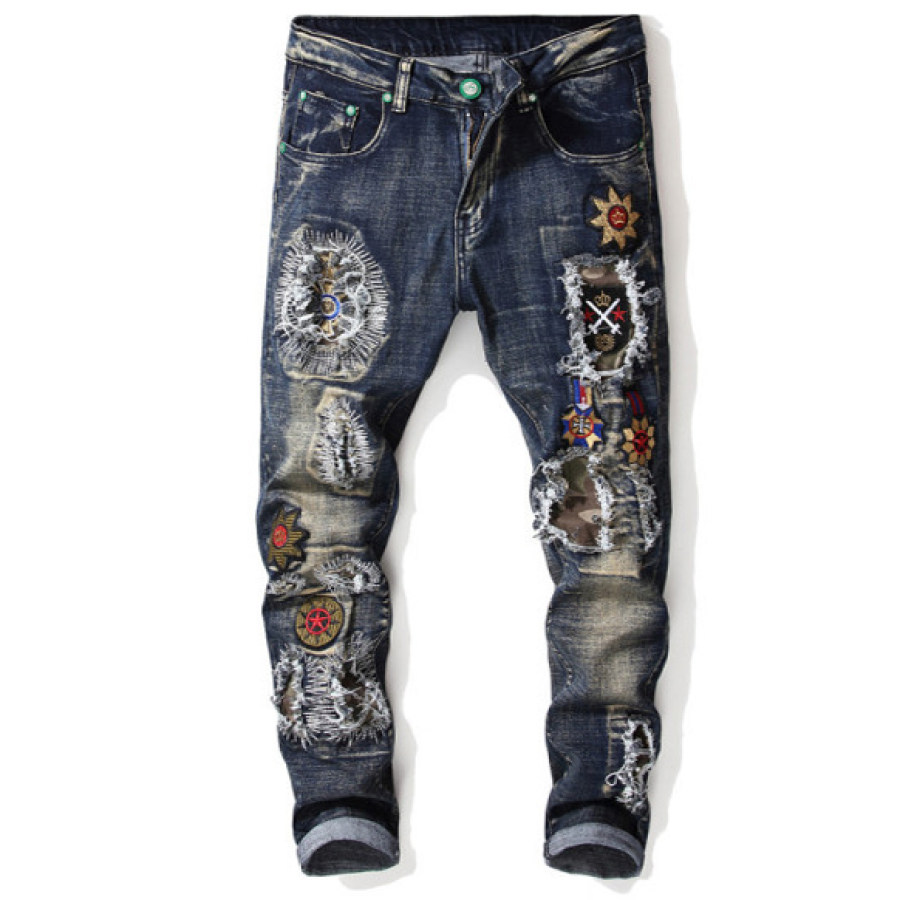 

Men's Vintage Embroidered Denim Pants