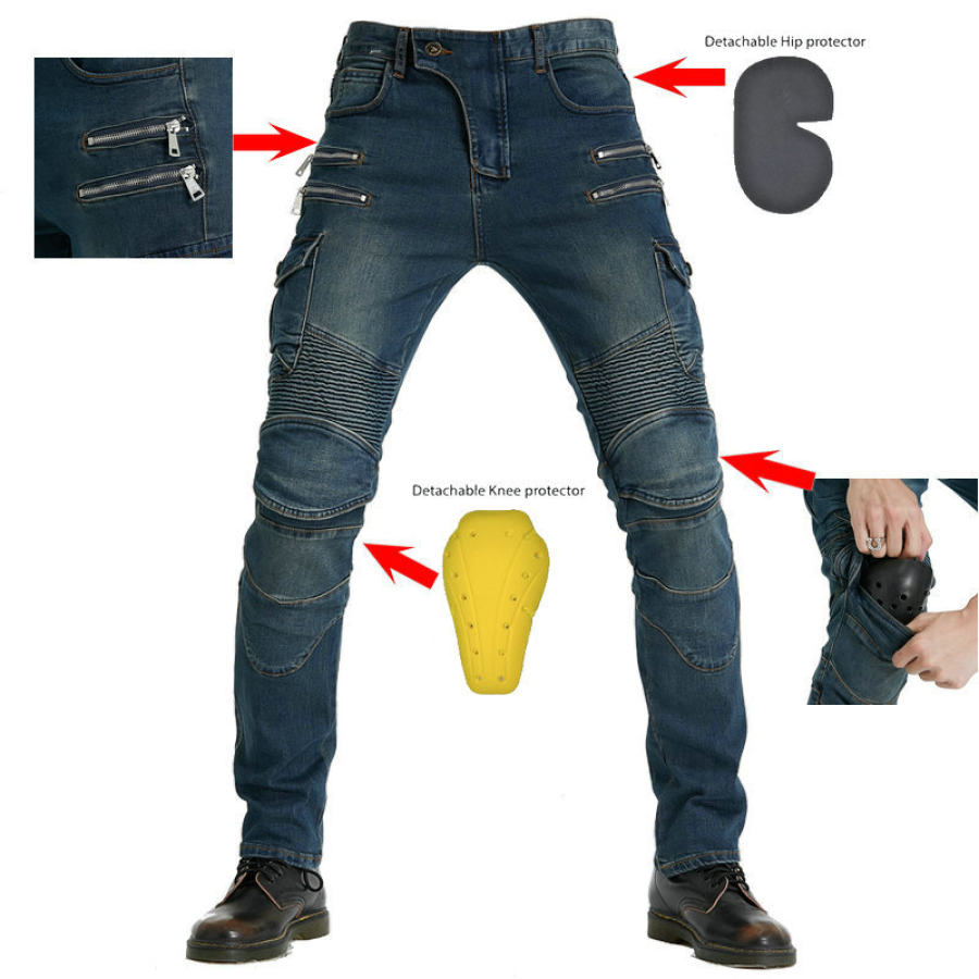 

Men's tooling multi-bag motorcycle jeans men's motorcycle stretch anti-fall riding pants ce protective gear