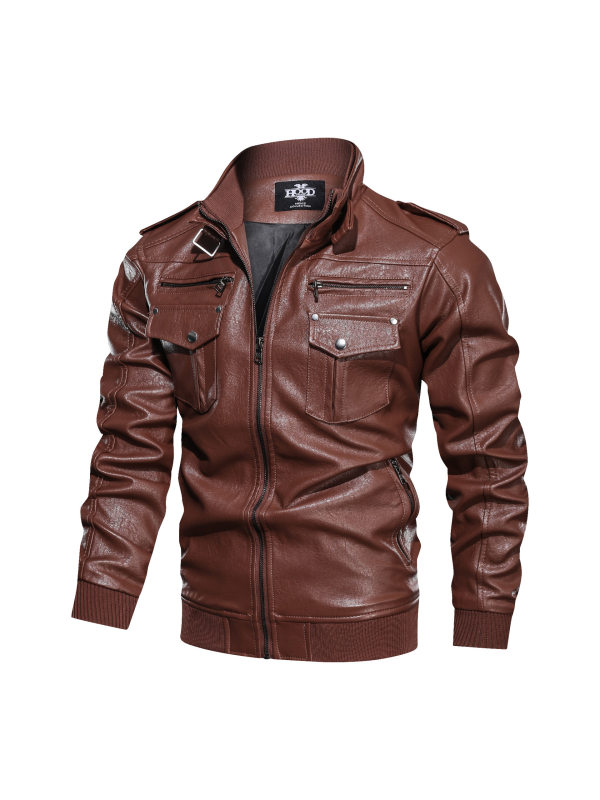 Mens outdoor cold-proof motorcycle leather jacket