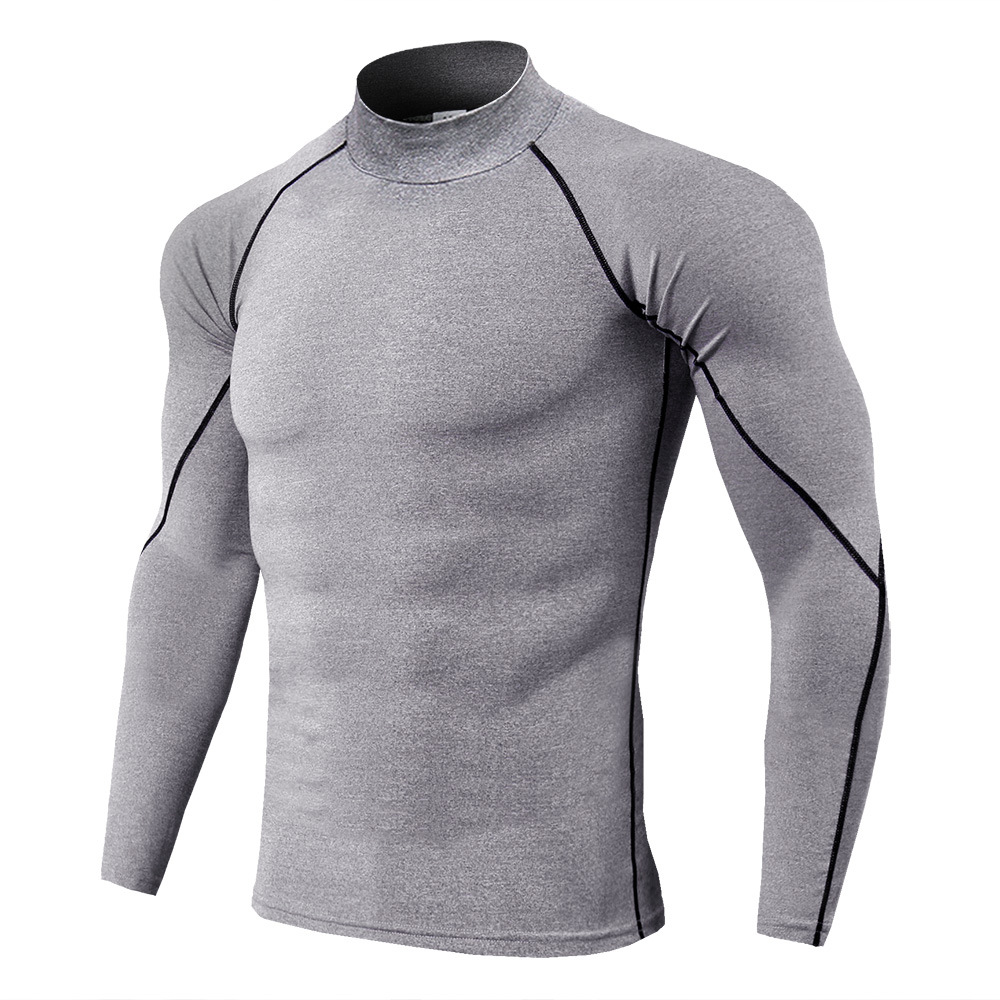 Men's High Neck Fitness Chic Long Sleeve Sports Running Long Sleeve Stretch Quick-drying T-shirt