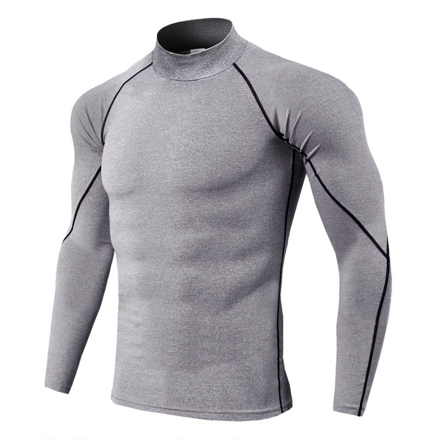 

Men's high neck fitness long sleeve sports running long sleeve stretch quick-drying T-shirt