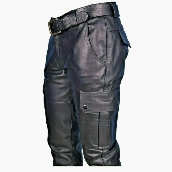 Men's outdoor solid color PU strap casual leather pants - Blaroken.com