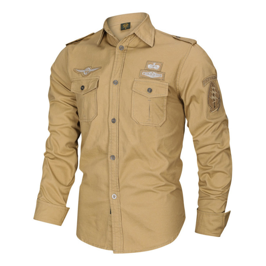 

Men's outdoor badge military fan casual long sleeve shirt