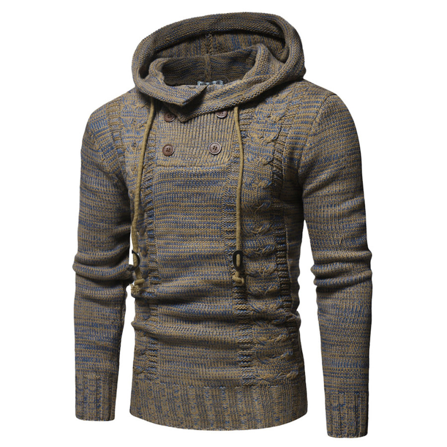 

Men's sports and leisure color block double-breasted hooded sweater