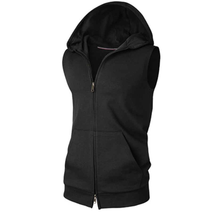 

Men's sports solid color cardigan sleeveless hooded sweatshirt vest
