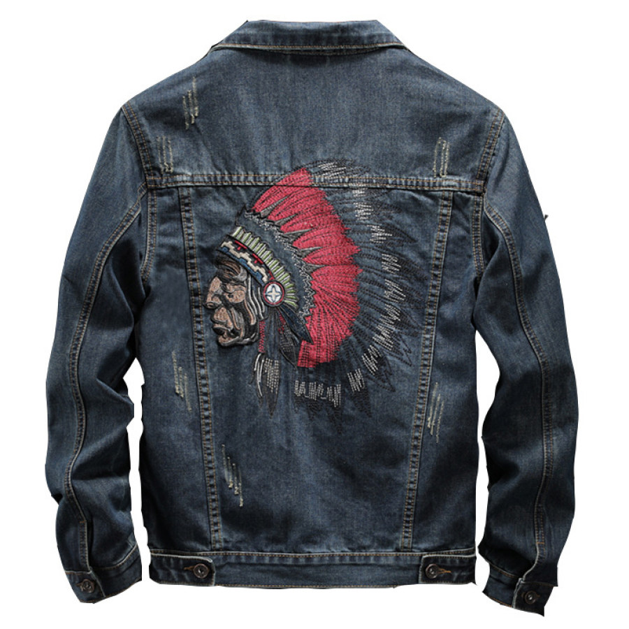 

Men's outdoor fashion embroidered denim jacket