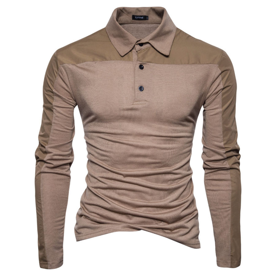 

Men's outdoor casual long-sleeved lapel stitching T-shirt