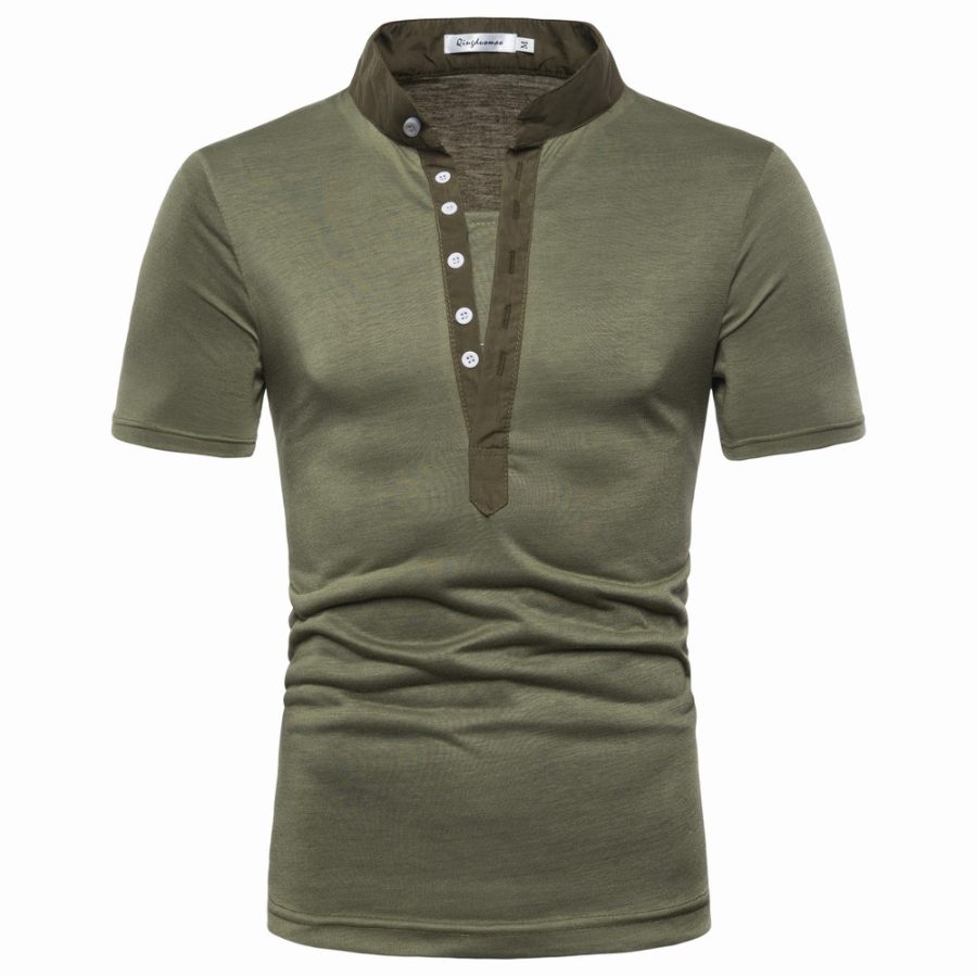 

Men's sports and leisure solid color V-neck short-sleeved T-shirt
