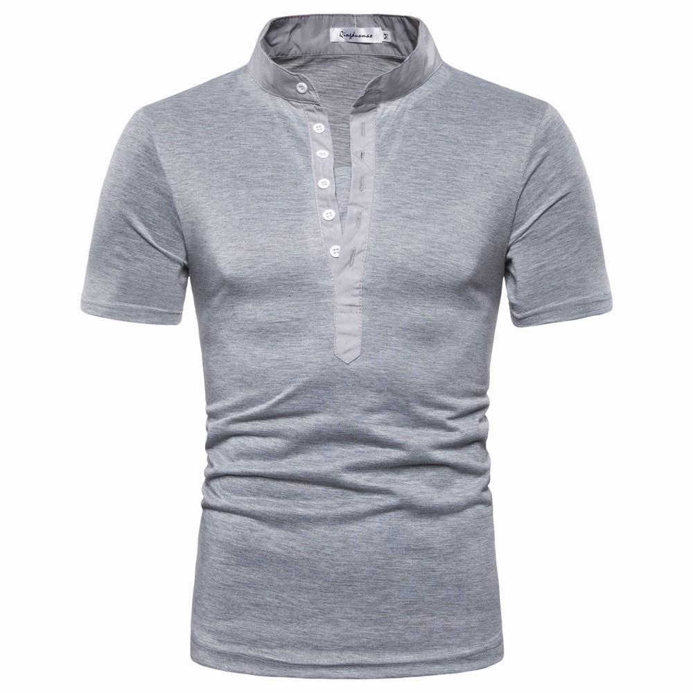 Men's Sports And Leisure Chic Solid Color V-neck Short-sleeved T-shirt