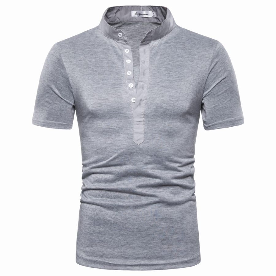 

Men's sports and leisure solid color V-neck short-sleeved T-shirt