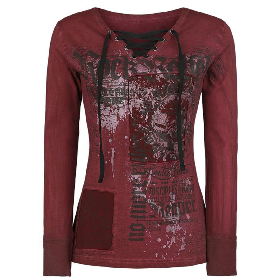 

Womens breathable printed lace-up T-shirt