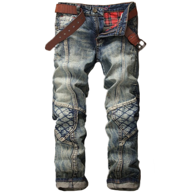 Men's retro stitching motorcycle jeans