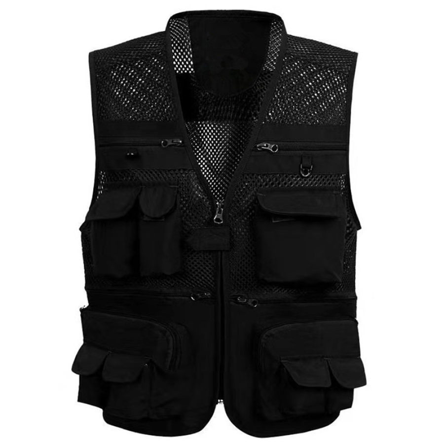 

Men's outdoor sports solid color multi-pocket mesh tactical vest