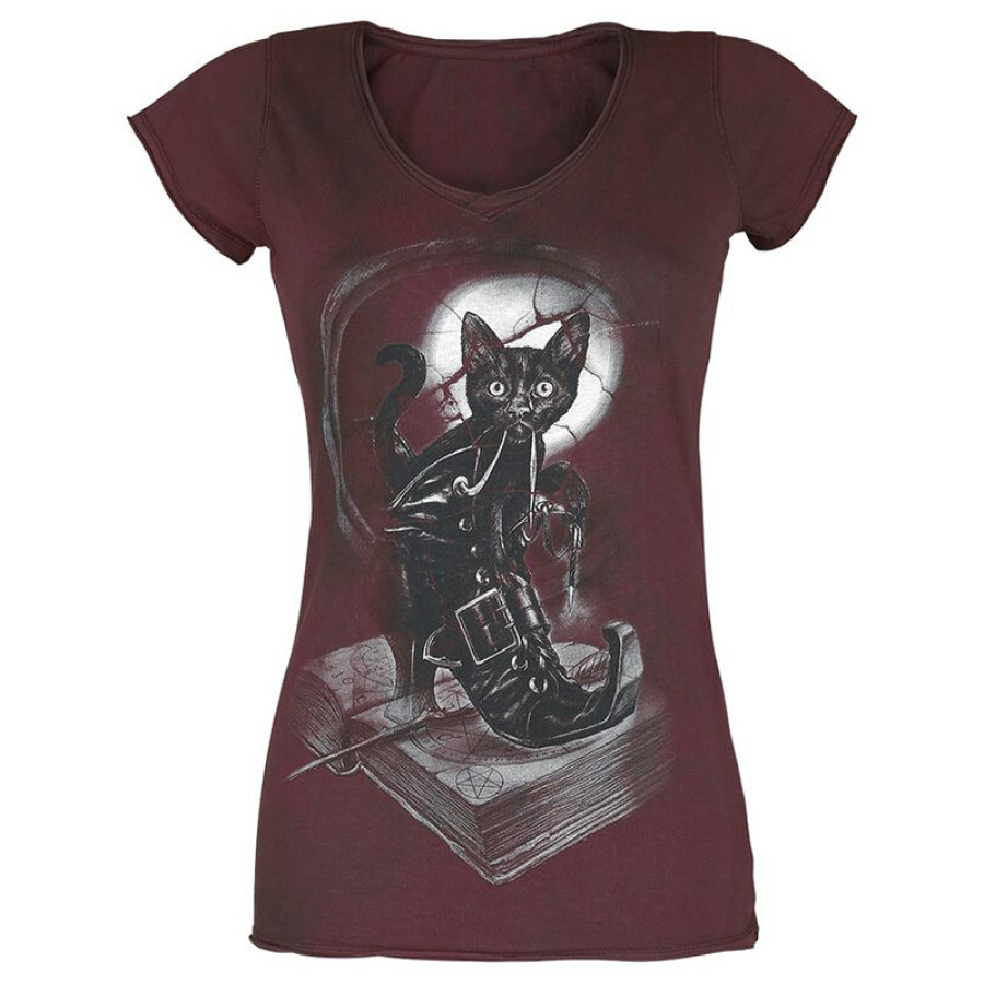 

Womens cat print breathable T-shirt
