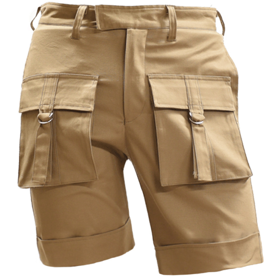 

Men's casual solid color multi-pocket tactical shorts