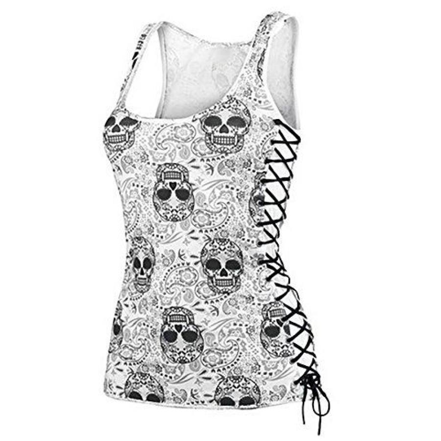 

Womens Skull Print Lace Vest