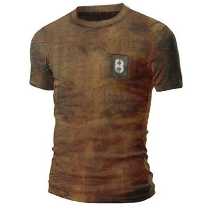 Men's retro digital print short-sleeved T-shirt