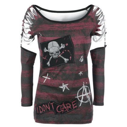 Womens casual printed hollow T-shirt