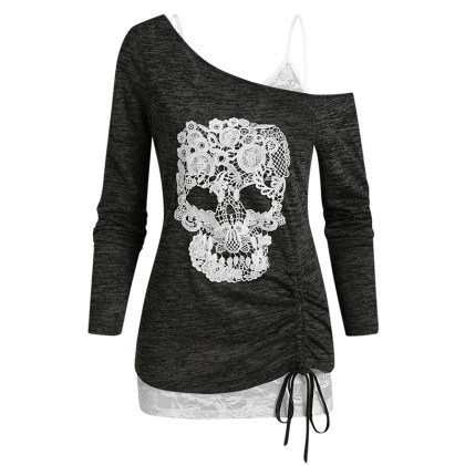 Womens lace stitching casual T-shirt
