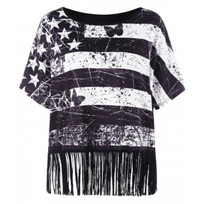 Womens retro casual tassel T-shirt