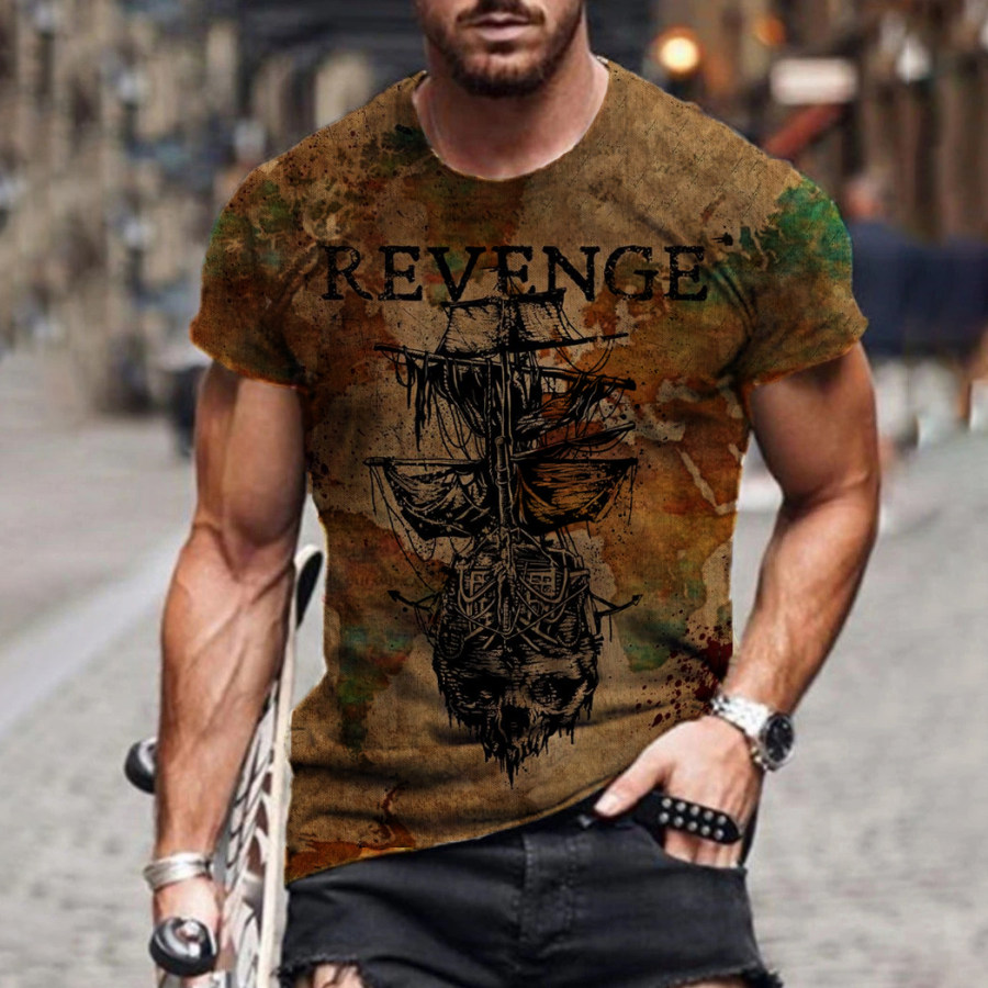 

Men's retro printed casual short-sleeved T-shirt
