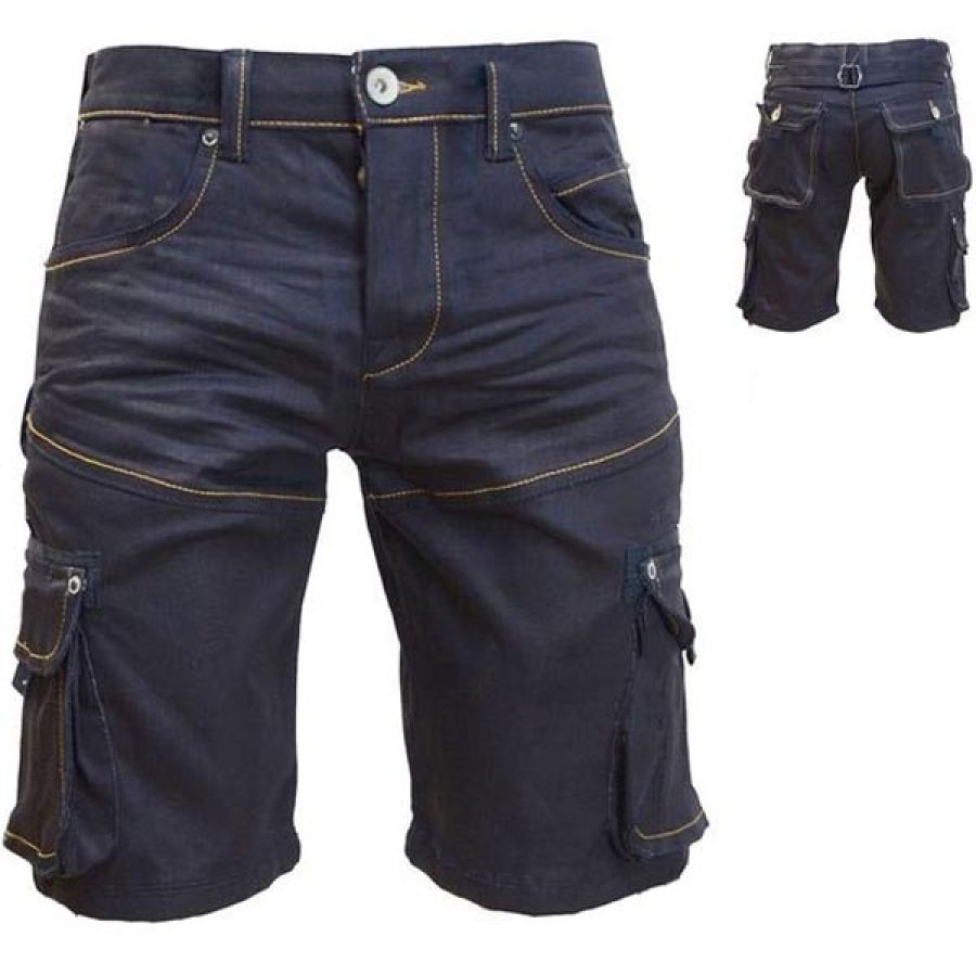 

Men's outdoor sports multi-pocket denim shorts
