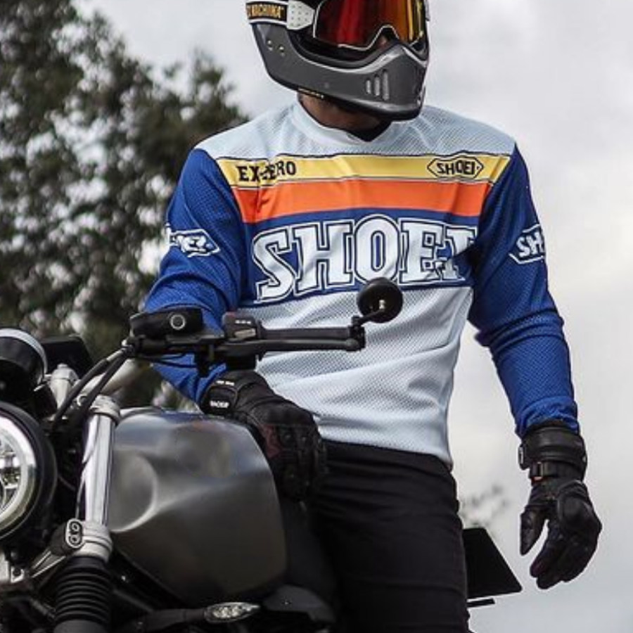 

1930S retro hit color motorcycle long-sleeved T-shirt