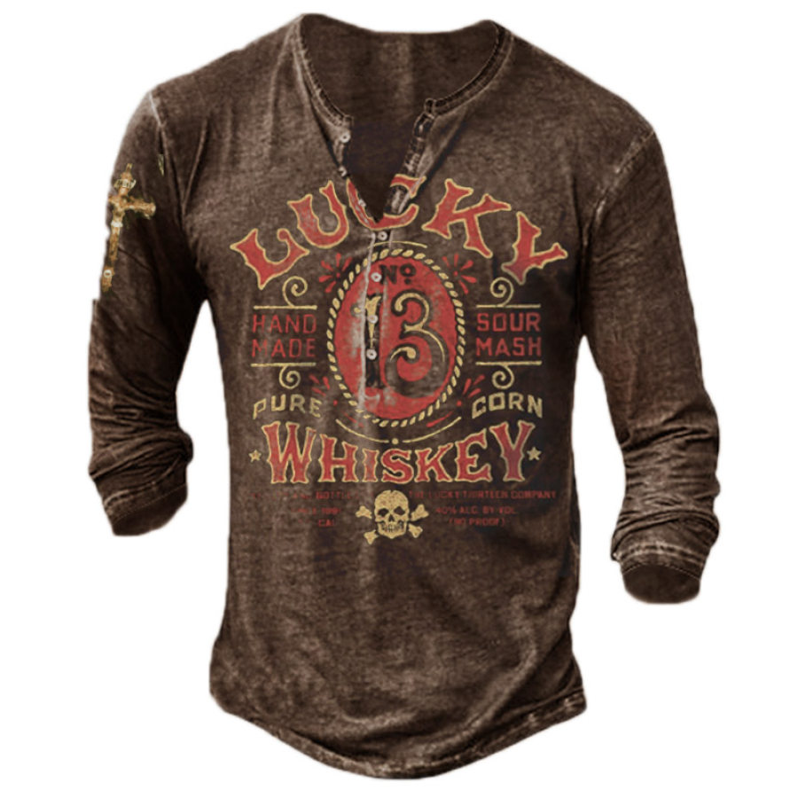 Men's Vintage Long Sleeve V Neck Henley T-Shirt