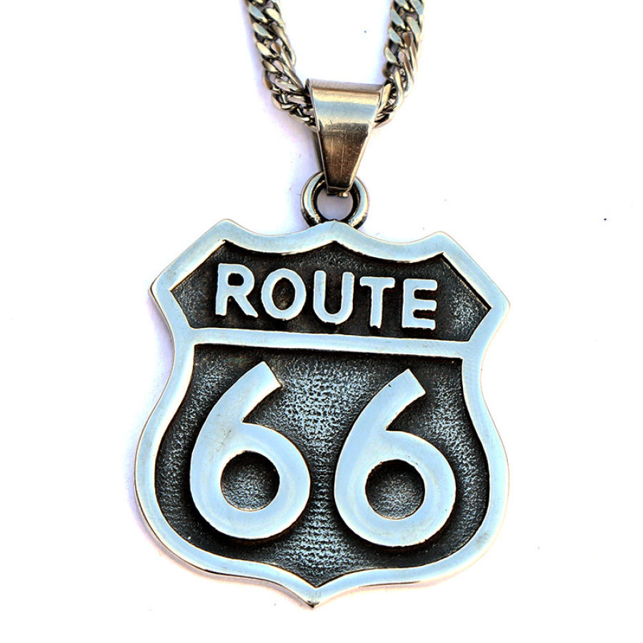 

Retro Route 66 Titanium Steel Pendant Personalized Mens Fas