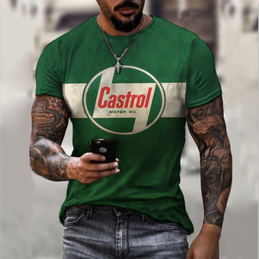 

Men's retro motorcycle print T-shirt