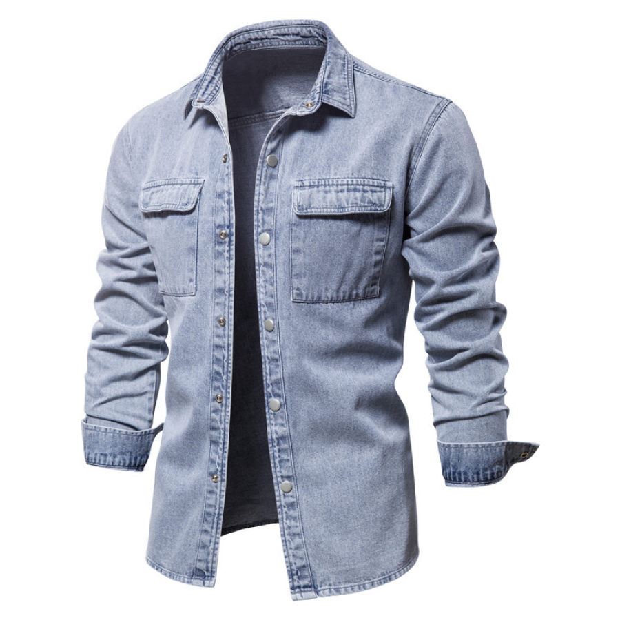 

Men's retro lapel washed thin denim jacket