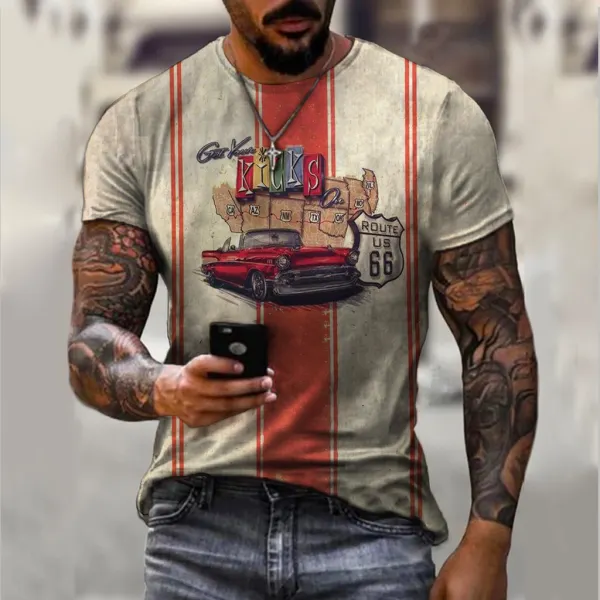Retro casual Route 66 short-sleeved T-shirt - Sanhive.com 