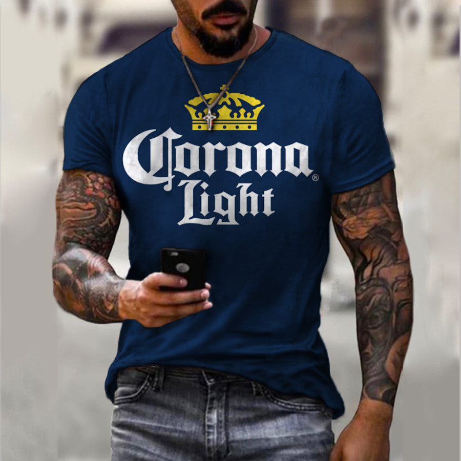 

Retro beer print short-sleeved T-shirt