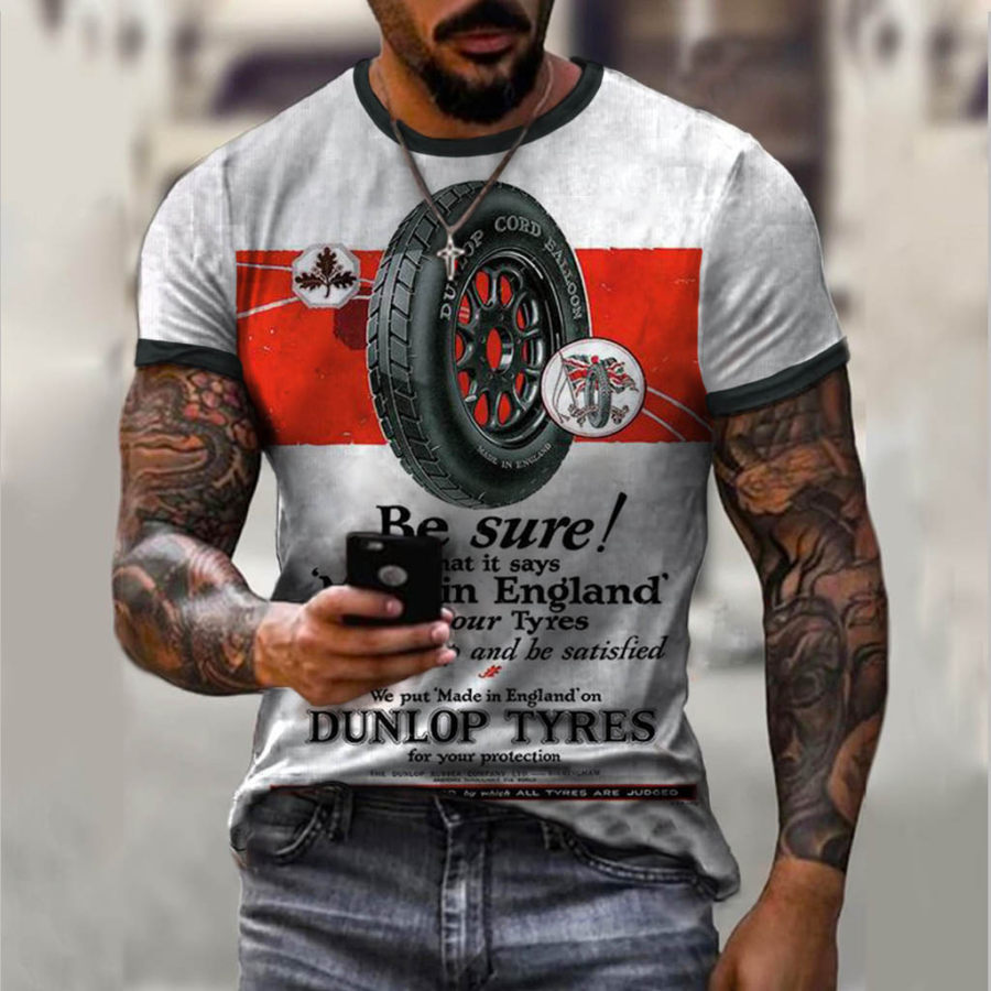 

Men's retro print short-sleeved T-shirt