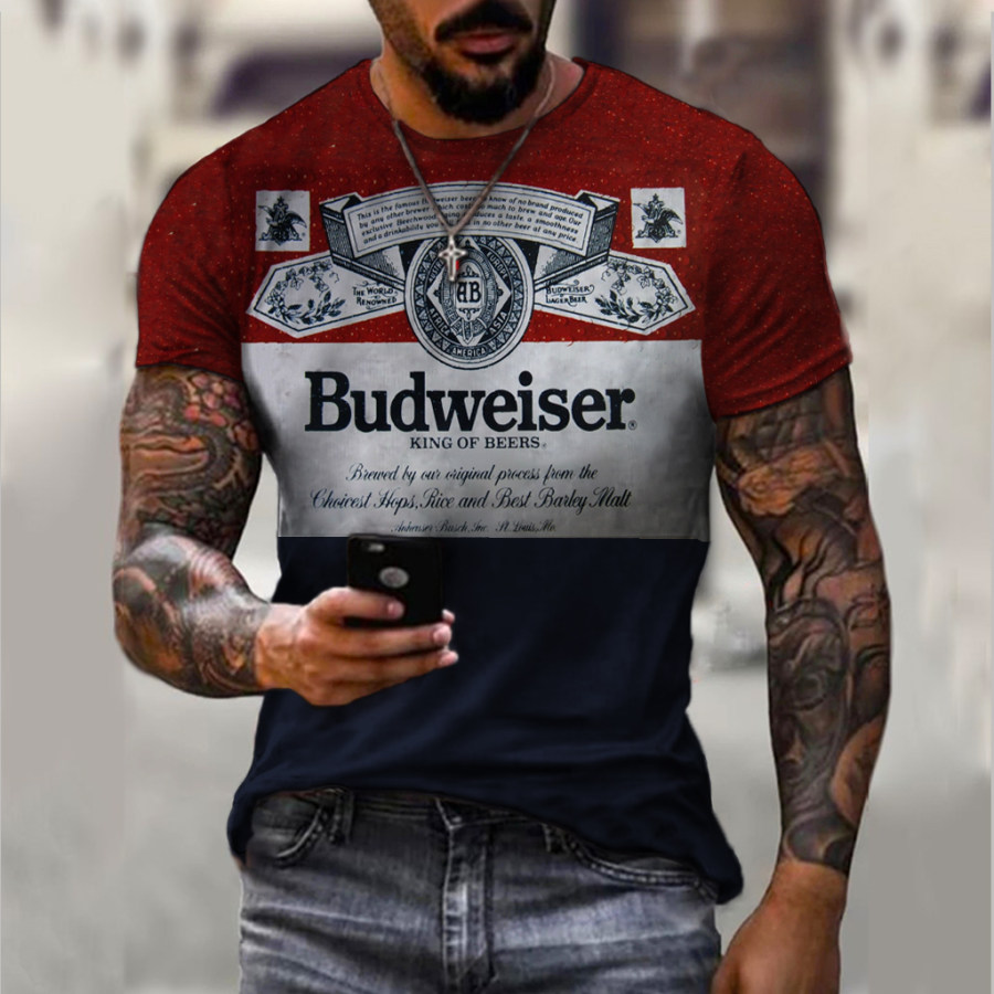 

Men's retro beer print T-shirt