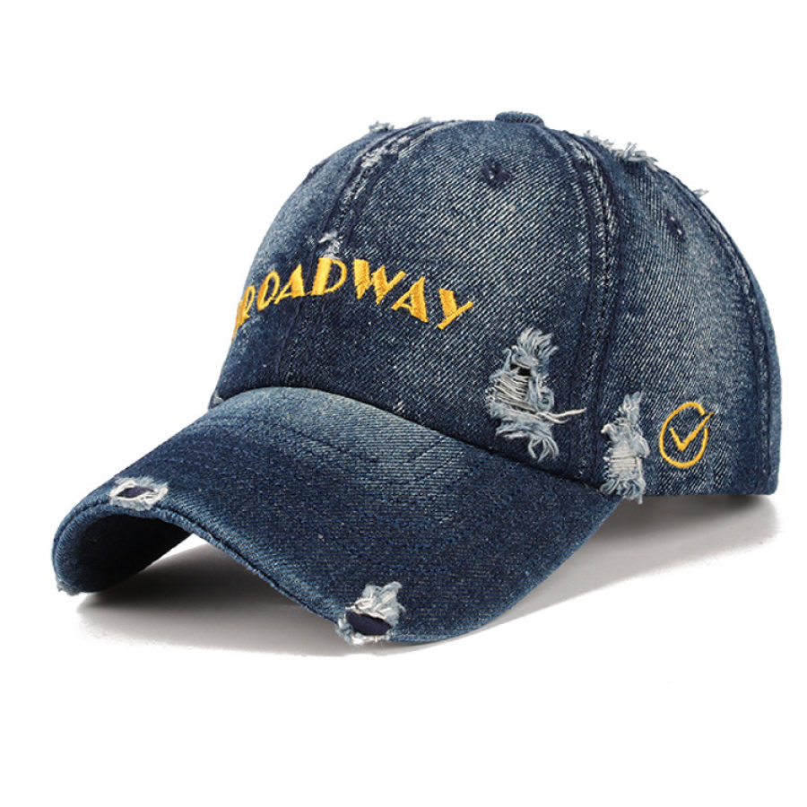 

Men's outdoor leisure ripped embroidered denim cap