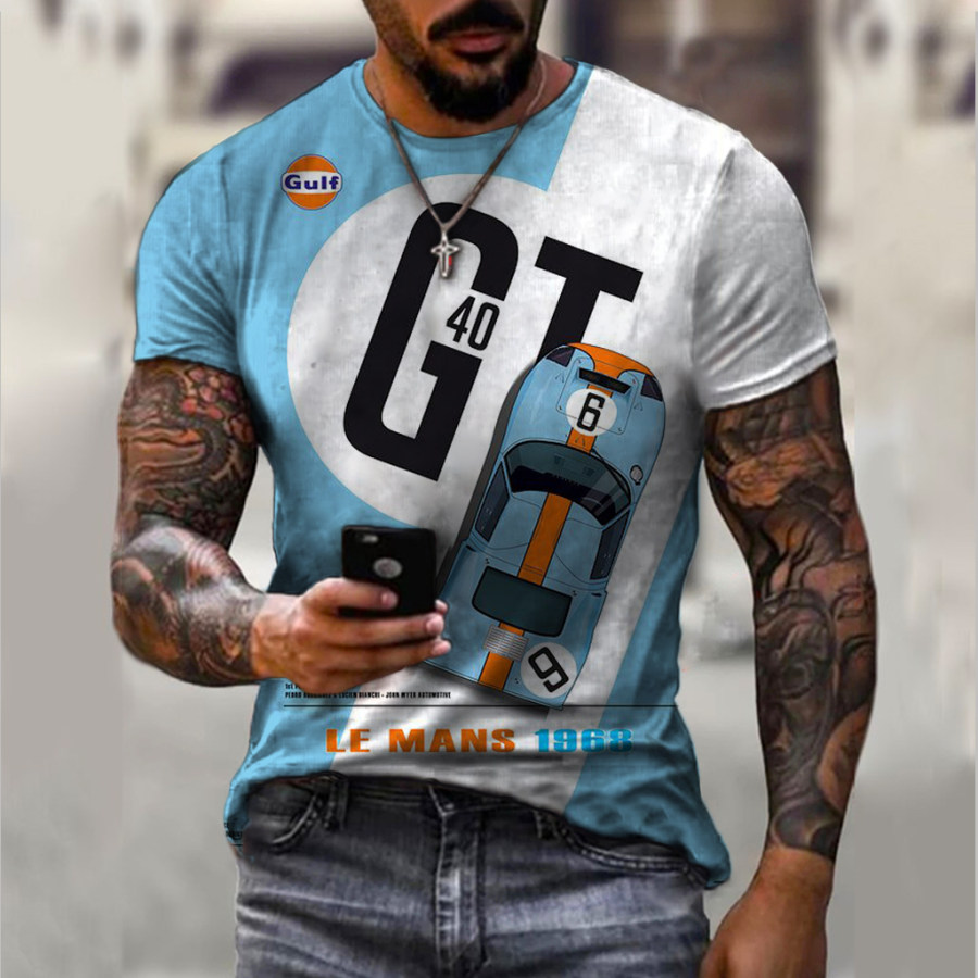 

Men's retro car print short sleeve T-shirt