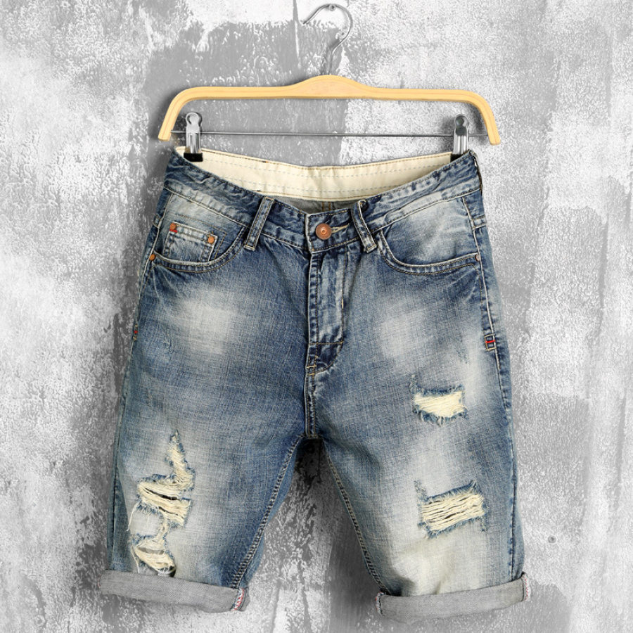 

Men's ripped nostalgic denim shorts