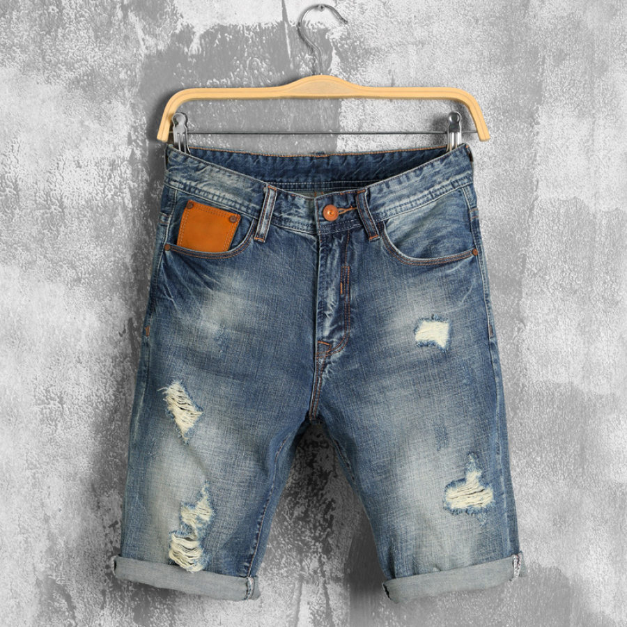 

Men's ripped nostalgic denim shorts