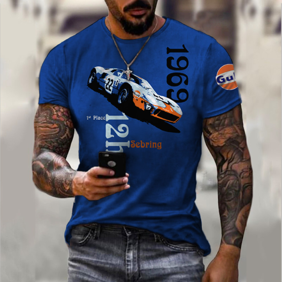 

Men's Retro Car Print Short Sleeve T-Shirt