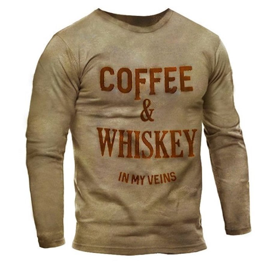 

Mens Outdoor I Have Coffee And Whiskey Wash Distressed Retro Print T-Shirt