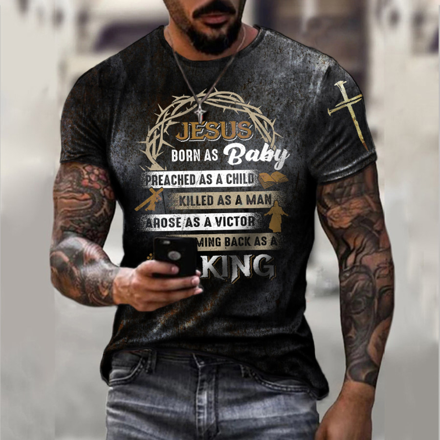 

JESUS COMES BACK AS A KING Printed Casual T-shirt